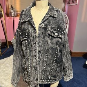 POL Black and Gray Studded Jean Jacket